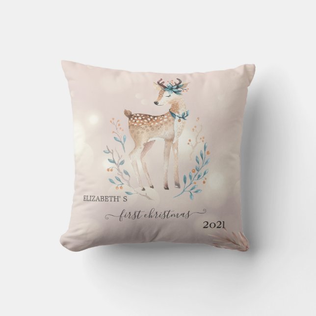 First Christmas,Cute Deer Holiday Cushion (Front)