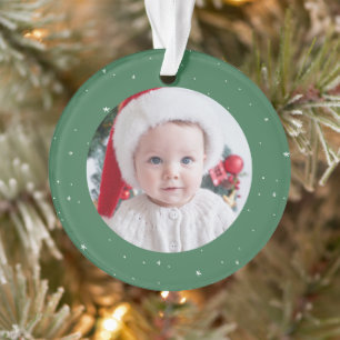 First Christmas cute green baby photo holiday Ornament