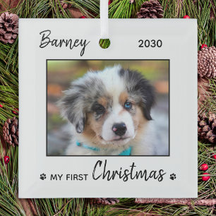 First Christmas Cute Puppy Custom Dog Pet Photo Glass Tree Decoration