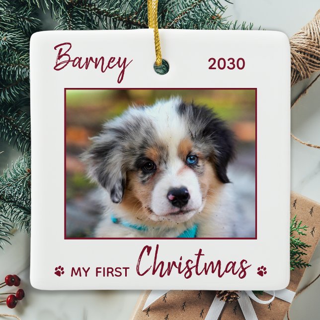 First Christmas Cute Puppy - Red Dog Pet Photo Ceramic Ornament (Creator Uploaded)