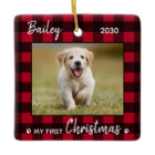 First Christmas Cute Puppy Red Plaid Dog Pet Photo