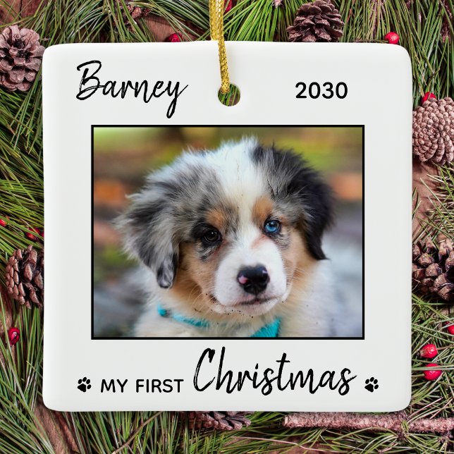 First Christmas Cute Puppy - Simple Dog Pet Photo Ceramic Ornament (Creator Uploaded)