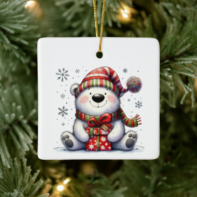 First Christmas Cute Whimsical Bear Customised Ceramic Ornament (Tree)