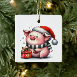 First Christmas Cute Whimsical Piggy Customised Ceramic Ornament