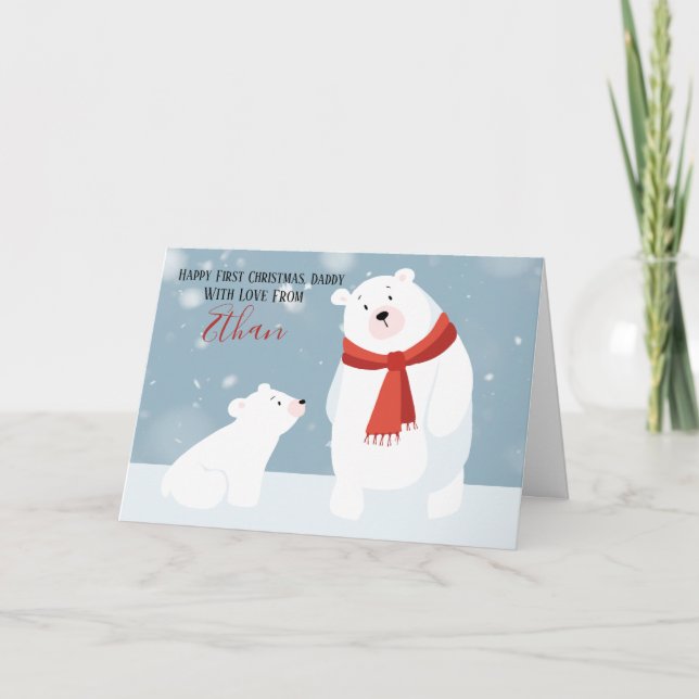 First Christmas Daddy Polar Bear Personalised Holiday Card (Front)