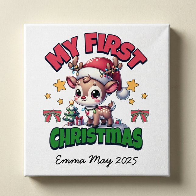 First Christmas Deer Brown Personalise Poster (Creator Uploaded)