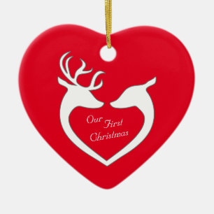 First Christmas Deer Couple Personalised Ceramic Tree Decoration