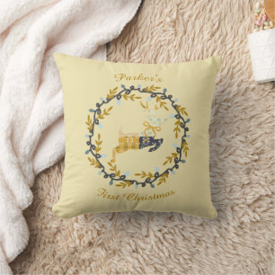 First Christmas Deer with Wreath Yellow  Cushion