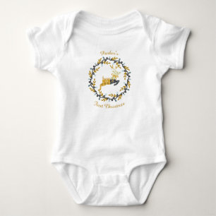 First Christmas Deer with Wreath Yellow Customize Baby Bodysuit
