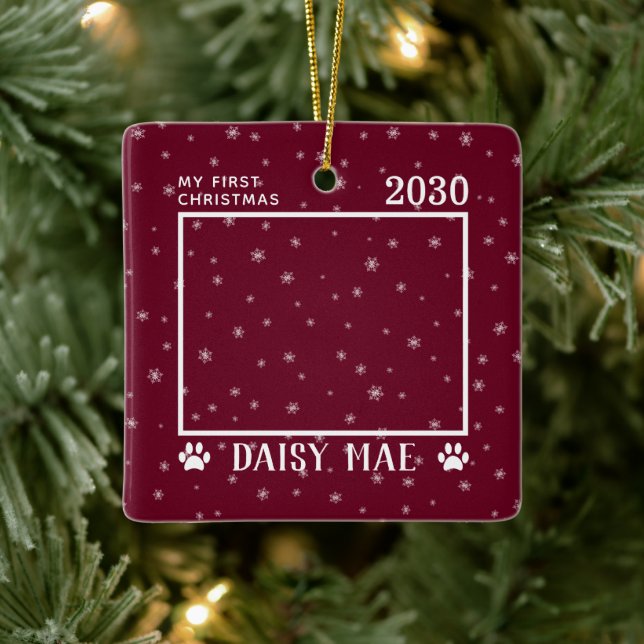 First Christmas Dog Photo Name Year Custom Ceramic Ornament (Tree)