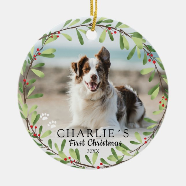 First Christmas Dog Photo Ornament (Front)