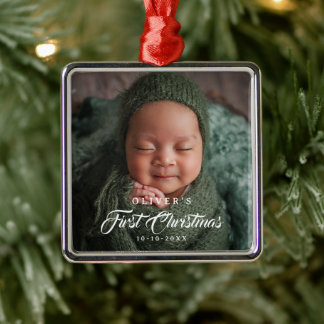 First Christmas Editable Color Newborn Baby Photo Metal Tree Decoration