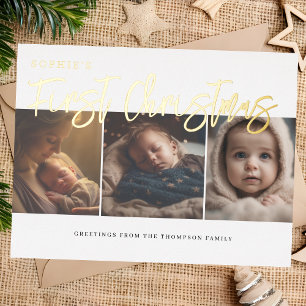 First Christmas elegant baby custom gold photo Foil Holiday Postcard