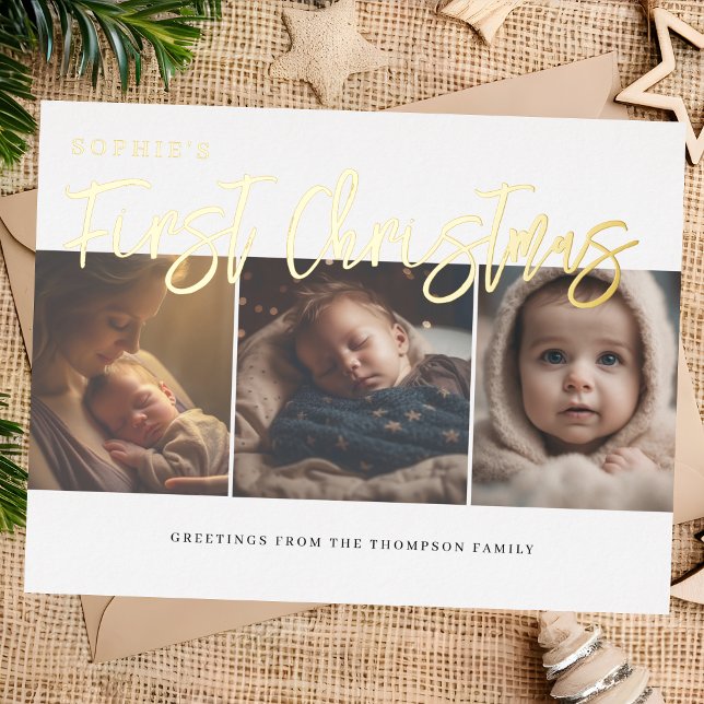 First Christmas elegant baby custom gold photo Foil Holiday Postcard (Creator Uploaded)