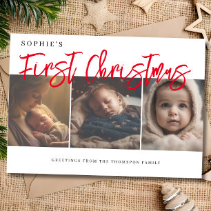 First Christmas elegant baby custom photo Holiday Card
