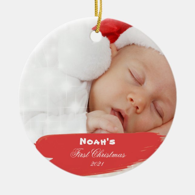 First Christmas Elegant Baby Photo Ceramic Ornamen Tree Decoration (Front)