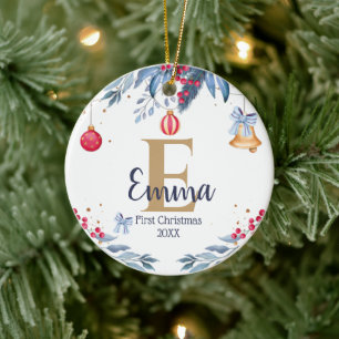 First Christmas elegant chic Custom Monogram Baby Ceramic Tree Decoration