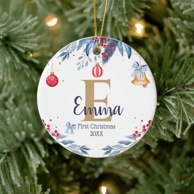 First Christmas elegant chic Custom Monogram Baby Ceramic Tree Decoration (Tree)