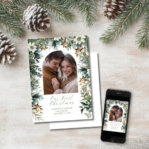 First Christmas Elegant Greenery Arch Photo Holiday Card