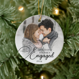 First Christmas Engaged 2 Photo Custom Colour Ceramic Tree Decoration