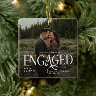 First Christmas Engaged  Chic Couples 2 Photos Ceramic Ornament