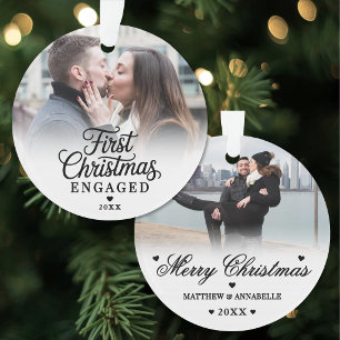 First Christmas Engaged Couple 2 Photo Ornament