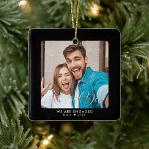 First Christmas Engaged Couple Custom Photo Ceramic Ornament