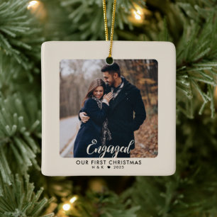 First Christmas Engaged Couple Personalized Photo Ceramic Ornament
