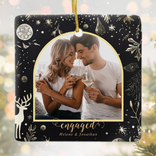 First Christmas Engaged Couple Photo Holiday Ceramic Ornament