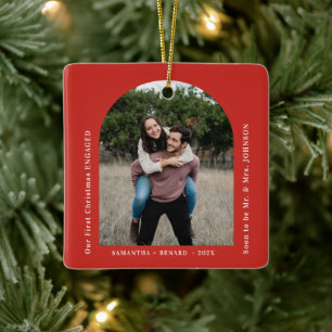 First Christmas Engaged Couples Photo Arch Ceramic Ornament
