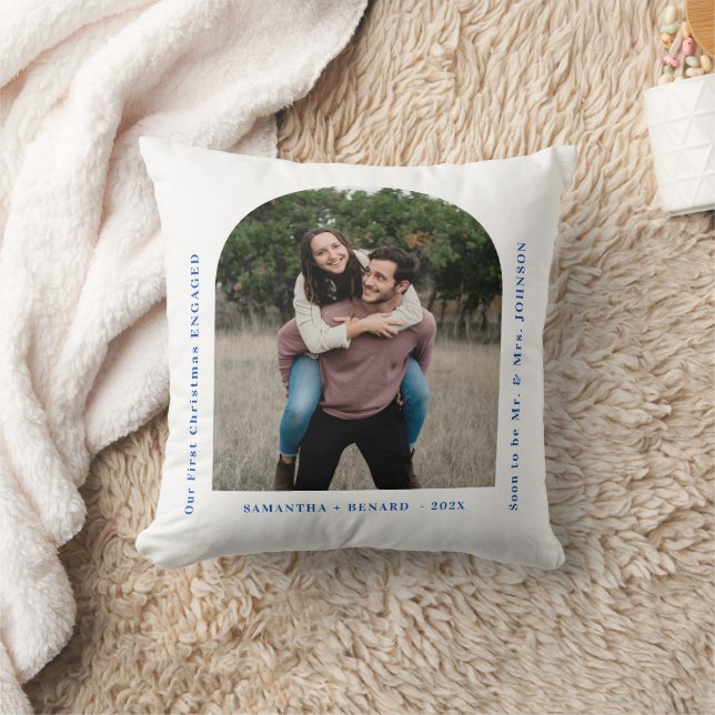 First Christmas Engaged Couples Photo Arch Cushion (Blanket)