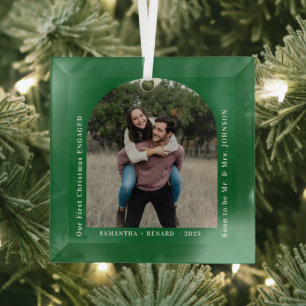 First Christmas Engaged Couples Photo Arch Glass Tree Decoration