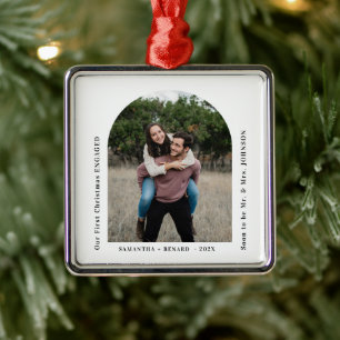 First Christmas Engaged Couples Photo Arch Metal Tree Decoration