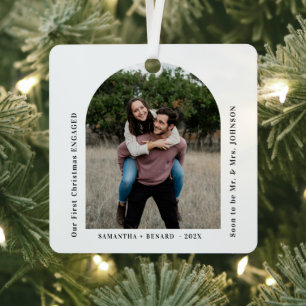 First Christmas Engaged Couples Photo Arch Metal Tree Decoration