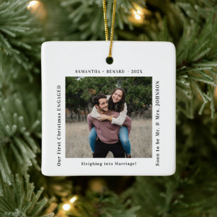 First Christmas Engaged Couples Photo Ceramic Ornament