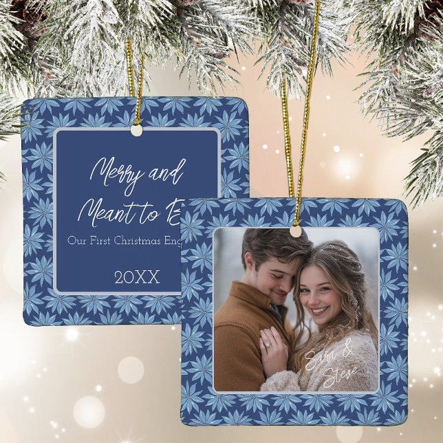 First Christmas Engaged Couples Photo Poinsettia Ceramic Ornament (Creator Uploaded)