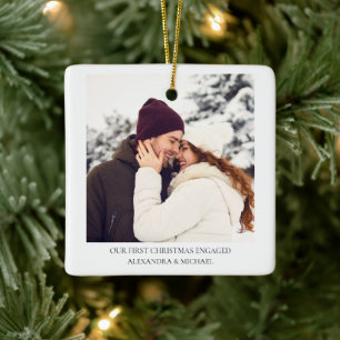 First Christmas Engaged Custom Engagement Photo Ceramic Ornament