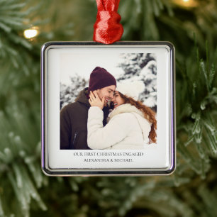 First Christmas Engaged Custom Engagement Photo Metal Tree Decoration
