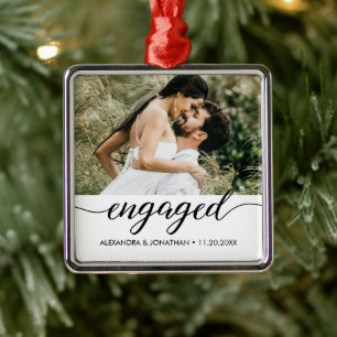 First Christmas Engaged Custom Photo Engagement Metal Tree Decoration