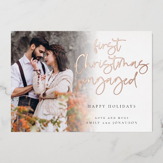 First Christmas Engaged Custom Photo Glam (Front)
