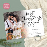 First Christmas Engaged Custom Photo  Holiday Card<br><div class="desc">First Christmas Engaged Custom Photo. Lovely to celebrate your first Christmas folowing your engagement. A playful set script for the header text and easy to personalise with your greeting and names. Replace the sample photo with your own. A gradient overlay layer is on top of your photo so it fades...</div>