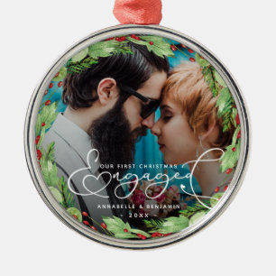 First Christmas Engaged Custom Photo Metal Orname Tree Decoration