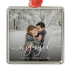 First Christmas Engaged Custom Photo White Script