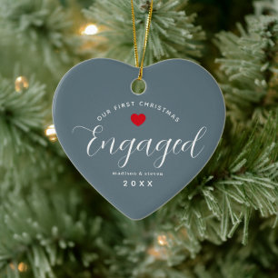First Christmas Engaged Elegant Custom Heart Ceramic Tree Decoration