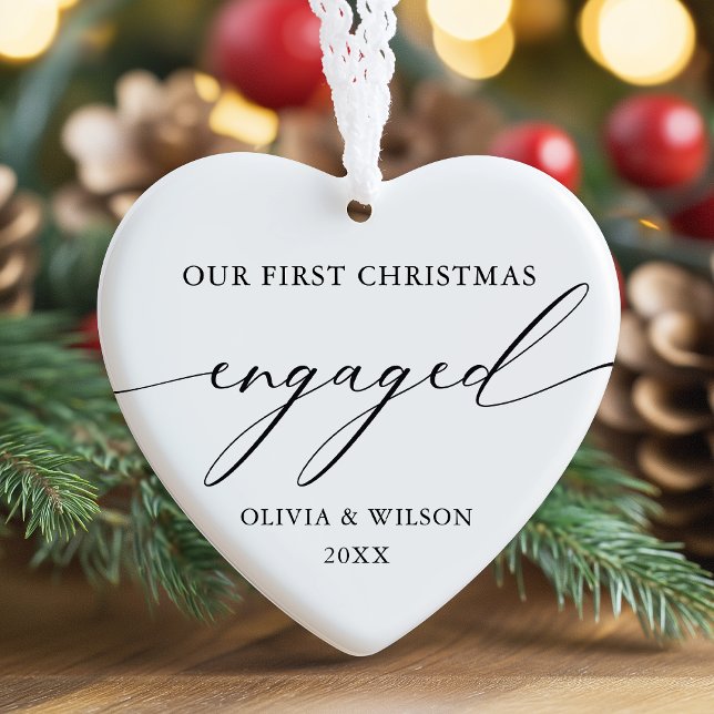 First Christmas Engaged | Elegant Engagement  Ornament (Creator Uploaded)