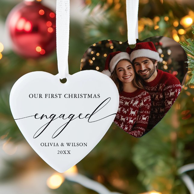 First Christmas Engaged | Elegant Engagement Photo Ornament (Creator Uploaded)