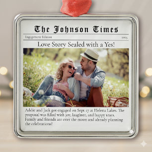 First Christmas Engaged   Engagement Announcement  Metal Tree Decoration