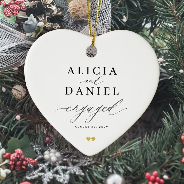 First Christmas engaged engagement keepsake heart Ceramic Tree Decoration (Creator Uploaded)