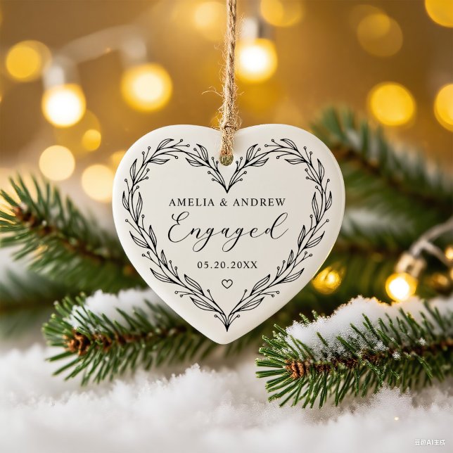 First Christmas Engaged Floral Botanical  Wreath Ceramic Tree Decoration (Creator Uploaded)