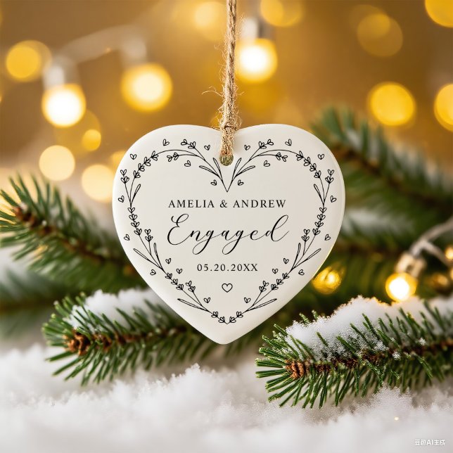 First Christmas Engaged Floral Botanical  Wreath Ceramic Tree Decoration (Creator Uploaded)